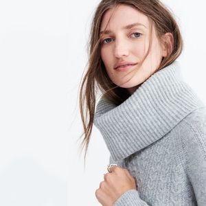 Madewell Cashmere Convertible Cableknit Turtleneck Sweater in Grey